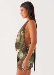 Eleanora Plunge Mini Dress - Cyber Floral