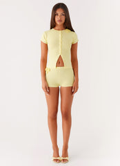 Angela Button Up Knit Top - Yellow