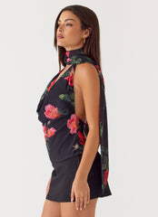 Get Me Halter Backless Top - Midnight Bloom