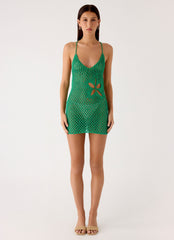 Havana Haze Crochet Mini Dress - Emerald Green
