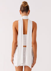 Milos Scarf Halter Neck Top - White