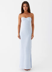 Esra Linen Strapless Maxi Dress - Blue