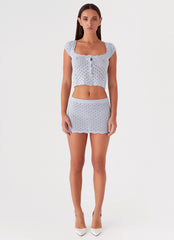 Blue Bird Knit Mini Skirt - Blue Dusk