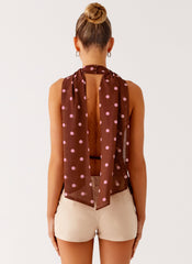 Stealing Love Scarf Top - Chocolate Strawberry Dot