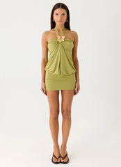 Marimae Halter Mini Dress - Green Olive