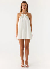 Soft Breeze Linen Mini Dress - White