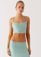 Amoura Sequin Cowl Top - Mint Sage