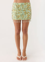 Bliss Beaded Mini Skirt - Lime
