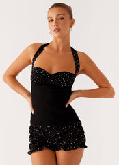 Channel Bustier Top - Black Polka Dot