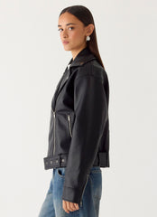Ethan PU Biker Jacker - Black