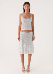 Evodia Sequin Midi Skirt - Silver
