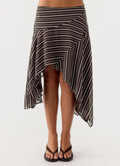 Kia Low Rise Asymmetrical Midi Skirt - Chocolate Stripe