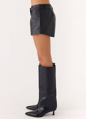 Oslo Faux Leather Mini Shorts - Black