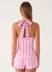 Rhydan Halter Top - Strawberry Stripe