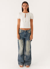 These Words Puff Sleeve Top - White