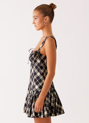 Tuni Cotton Mini Dress - Taupe Check