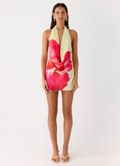 Varindra Cowl Mini Dress - Yellow Floral Spritz